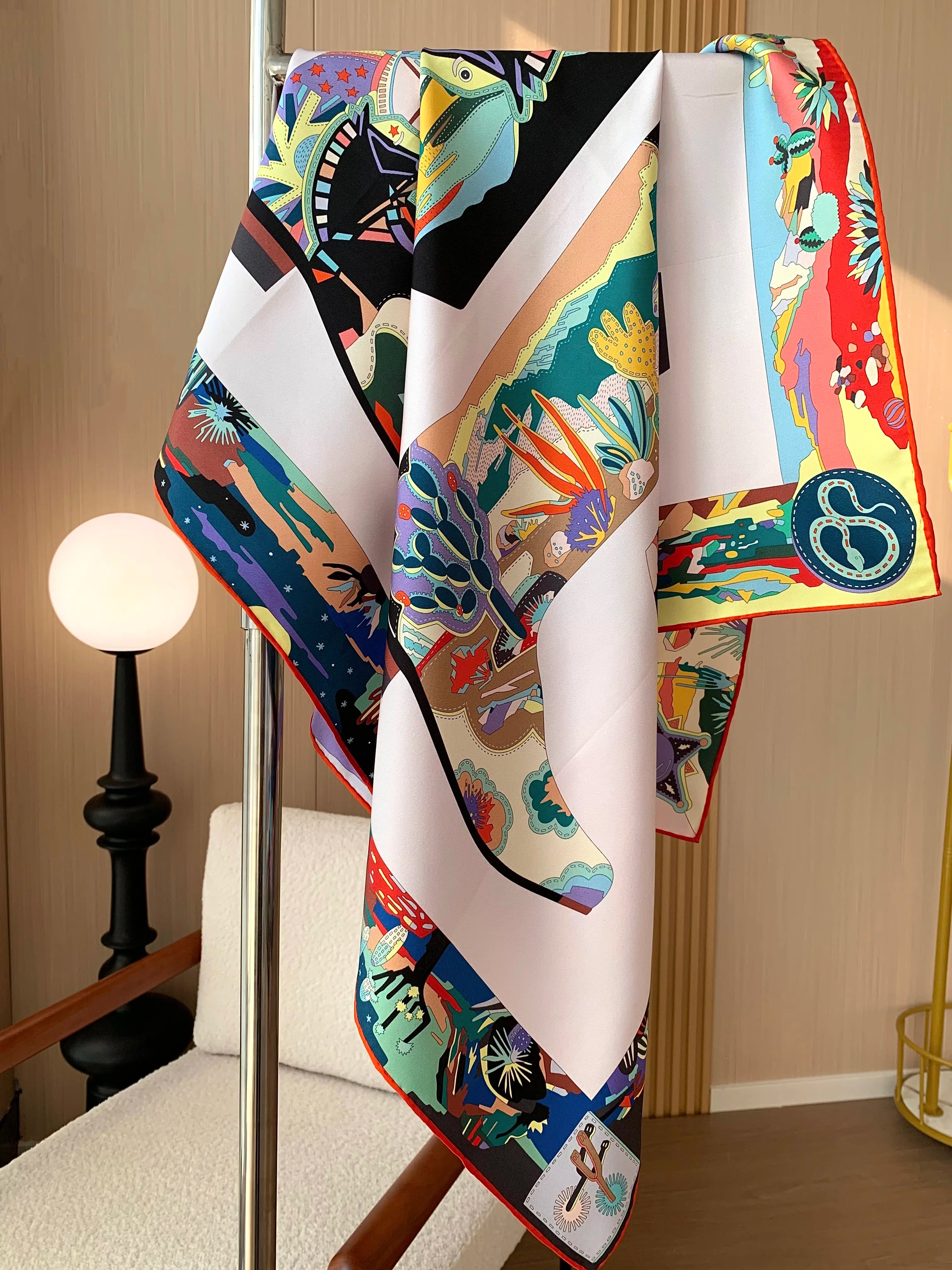 Luxurious Design 100% Silk Handkerchief for Women, Handmade Edging, 90cm Square, Elegant Sunscreen Headscarf, Shawl, Gift