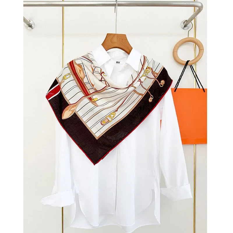 Unique design sense silk and wool scarf for women, new autumn and winter fashion, versatile and warm headscarf, 65*65cm