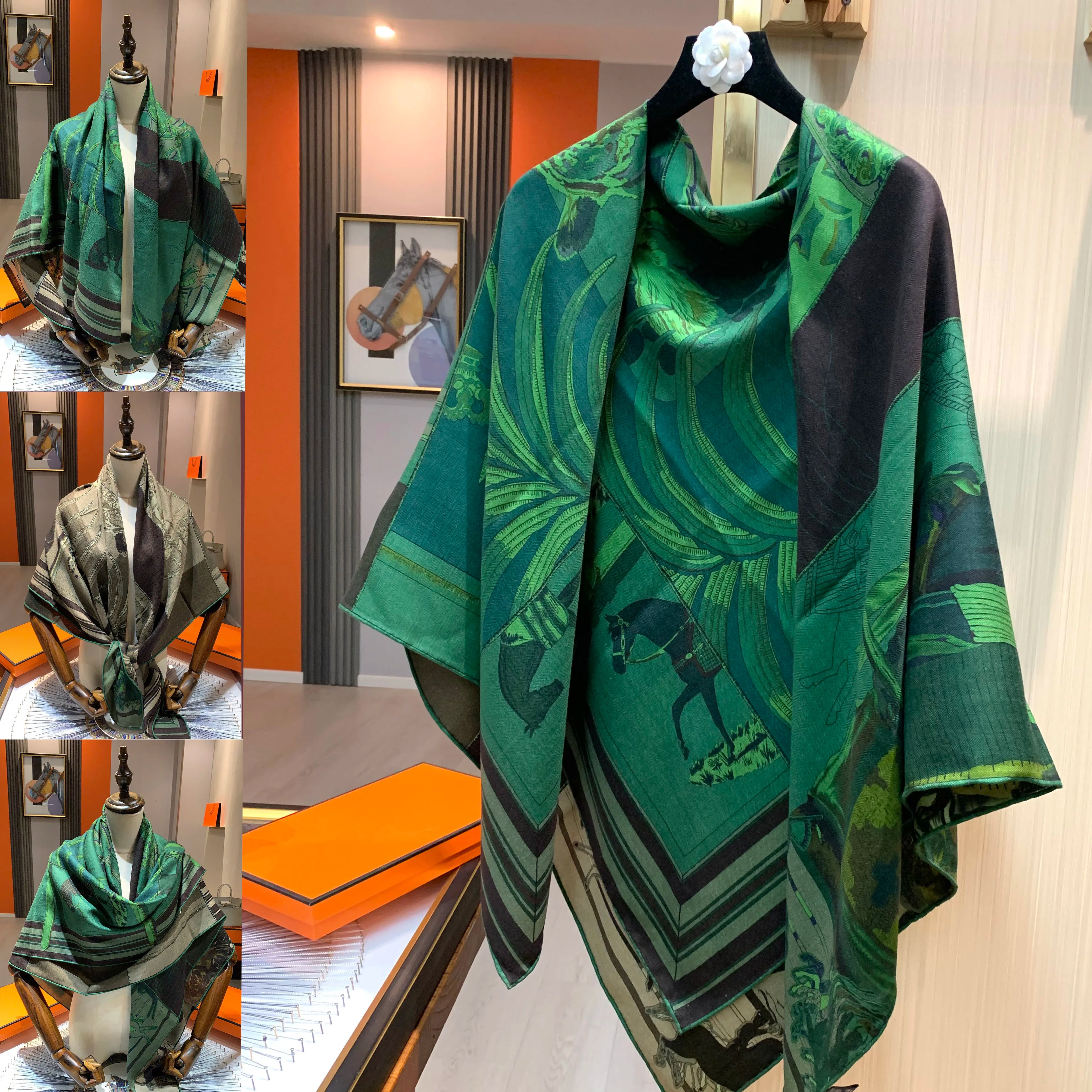 High-end double-sided differently colored wool and silk scarf for women, 135*135cm, fashionable and warm large shawl, scarf