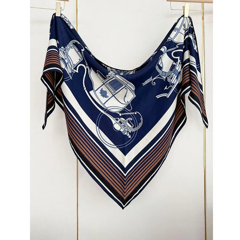 30% silk, 70% wool, large triangular scarf, women's carriage pattern, fashionable and warm shawl headscarf
