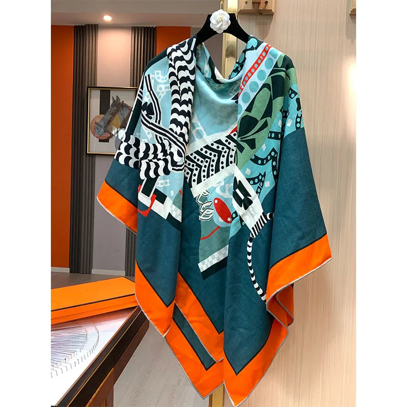 High-quality 70% wool and 30% mulberry silk scarf, 135cm *35cm, saddle pattern fashionable and versatile shawl warm headscarf