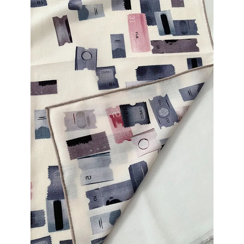 Stamp design. Silk and wool scarf for women, 65*65 cm. Fashionable and simple, highly warm. Headscarf or neckband.