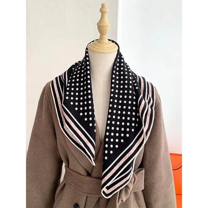 New autumn-winter fashion polka dot 30% silk 70% wool scarf for women, a warm headscarf or neckband, 65*65 cm
