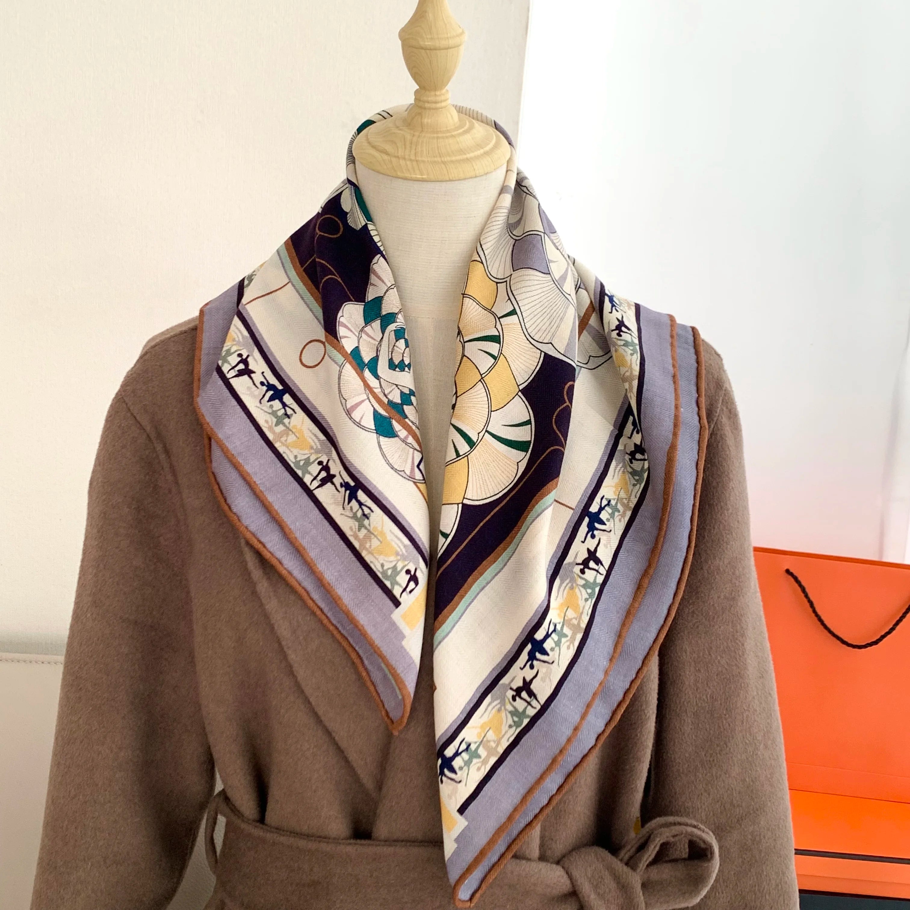Ethnic style printed silk and wool ladies' scarf, warm and decorative shawl, elegant and high-end sun protection headband