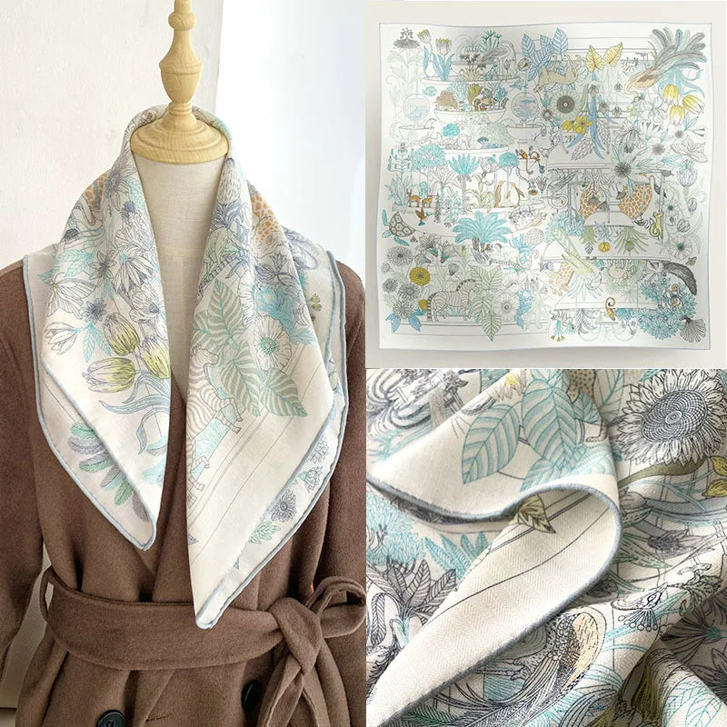 Rare Treasures Park Premium Wool and Silk Scarf for Women - 70cm Square Towel, Elegant and Warm Decorative Shawl