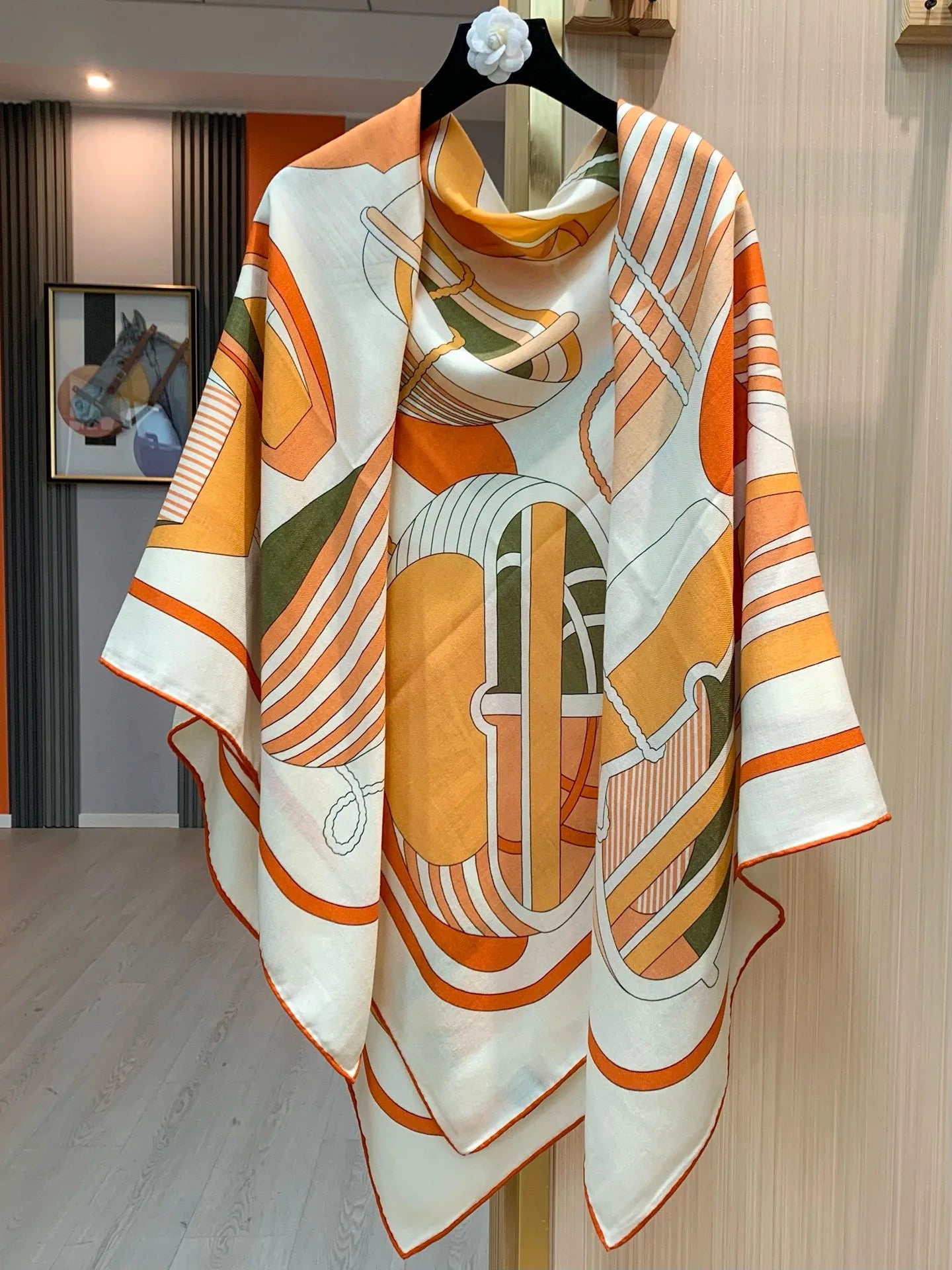 High-end 70% wool 30% mulberry silk scarf for women, handcrafted with rolled edges, 135*135 cm, a warm large shawl or scarf.