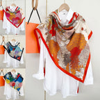 Luxurious design, large triangular scarf, silk and wool shawl, floral pattern decoration, warm and fashionable headscarf