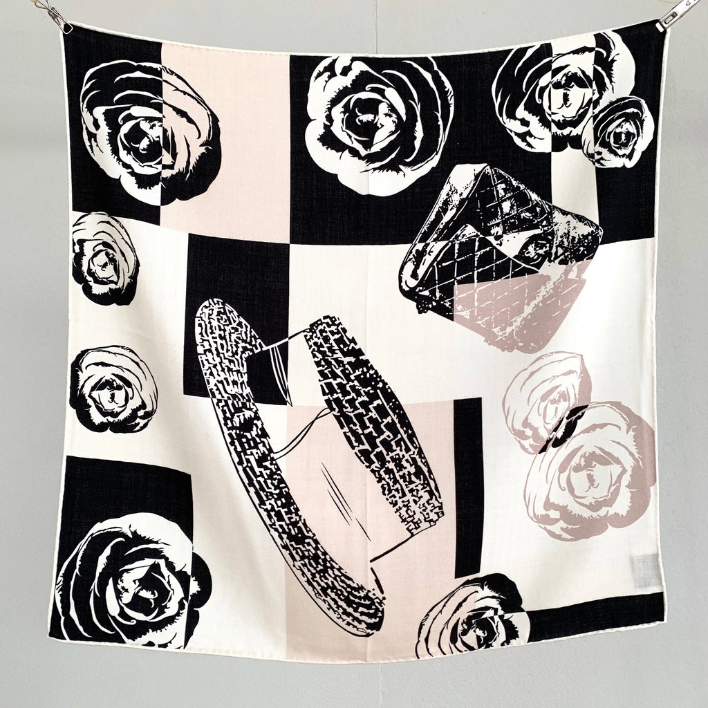 New camellia patterned silk and wool scarf for women, 65*65cm, fashionable, elegant and versatile headscarf and neck