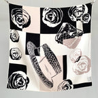New camellia patterned silk and wool scarf for women, 65*65cm, fashionable, elegant and versatile headscarf and neck