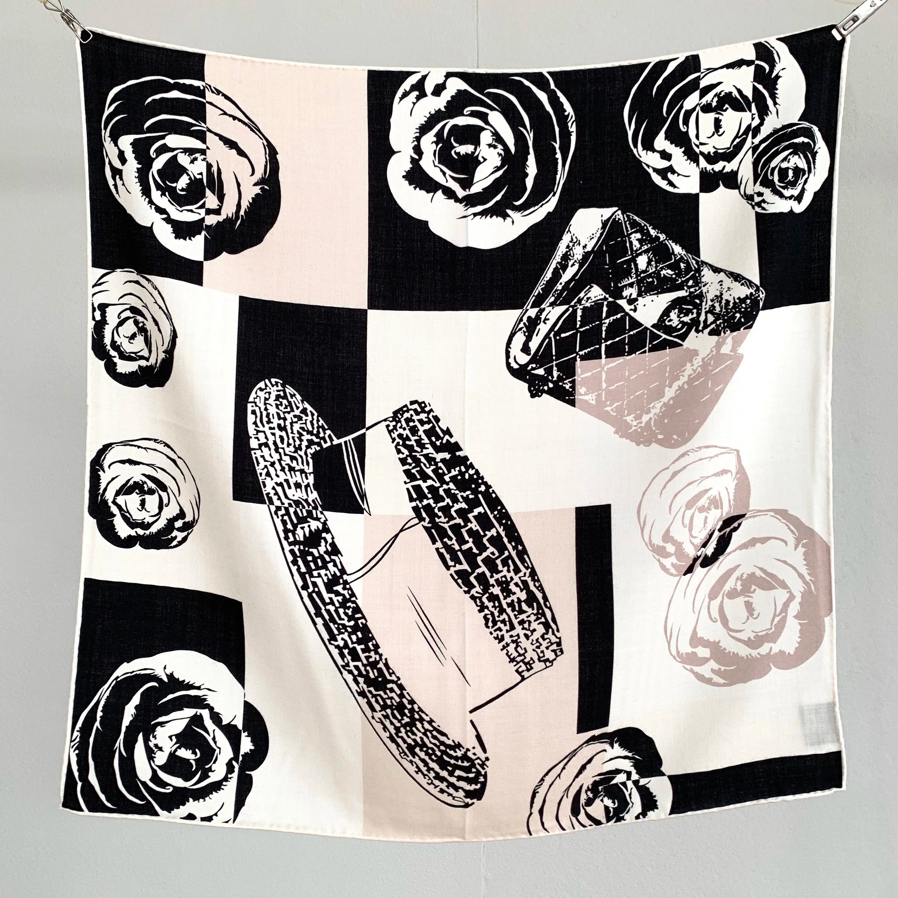 New camellia patterned silk and wool scarf for women, 65*65cm, fashionable, elegant and versatile headscarf and neck