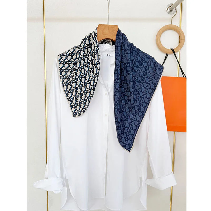 Letter pattern 30% silk 70% wool scarf for women, fashionable and versatile, warm scarf, 65*65cm, autumn and winter